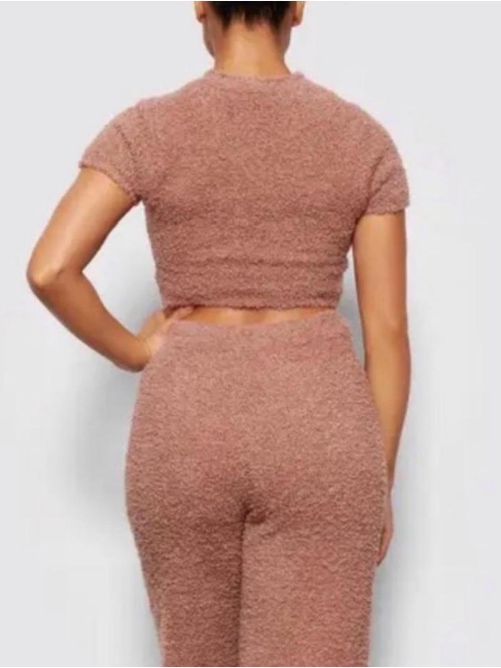 SKIMS EUC Cozy Textured Short Sleeve Crop Top in Rose Clay - Picture 8 of 8